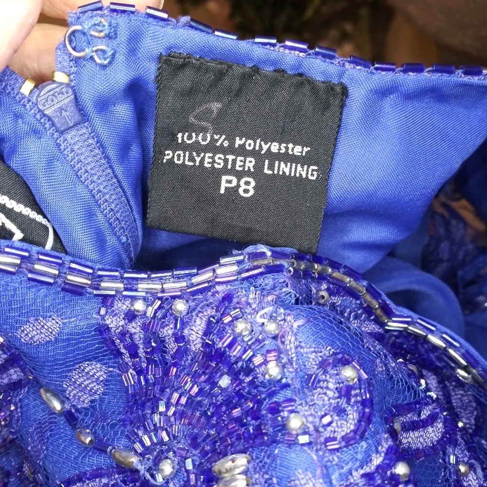 Vintage 1980's Robert Anthony Royal Blue & Purple Beaded Cocktail Dres - Picture 12 of 14